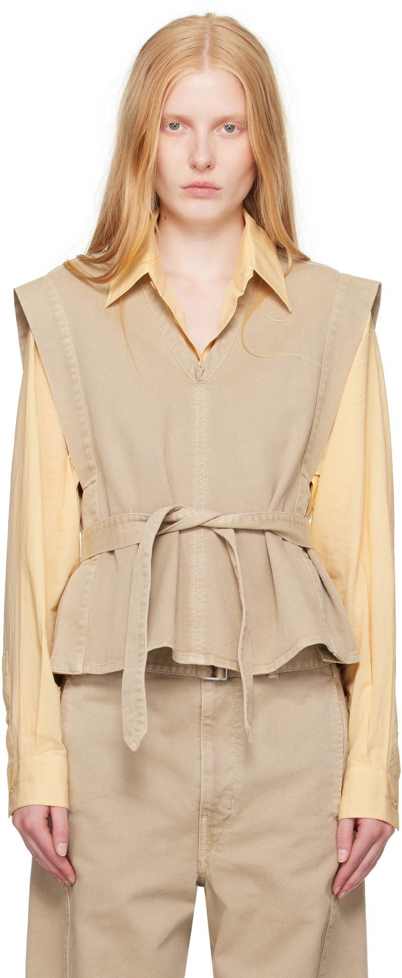 Väst LEMAIRE Lemaire Chasuble Denim Peplum Vest Beige | TO1227 LD1043