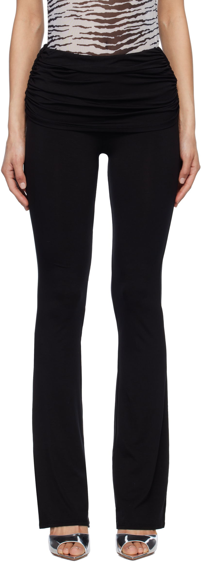 Damasker Miaou Miaou Alana Foldover Flare Trousers Svart | 1039TJBBLK