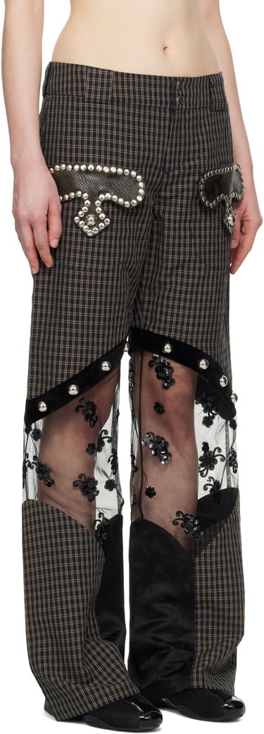 Byxor Chopova Lowena Chopova Lowena Rusher Plaid & Lace Panel Trousers Brun | 4092, 1