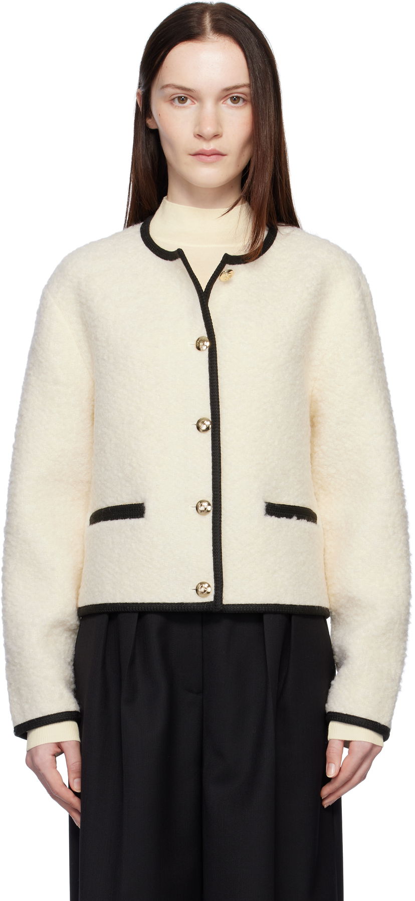 Jacka Anine Bing Boucle Buttoned Jacket Vit | A-01-10223-IVY26