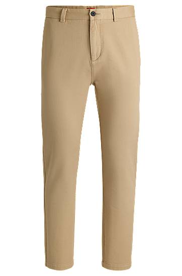 Byxor BOSS Slim Fit Regular Rise Cotton Twill Trousers Beige | 50533851