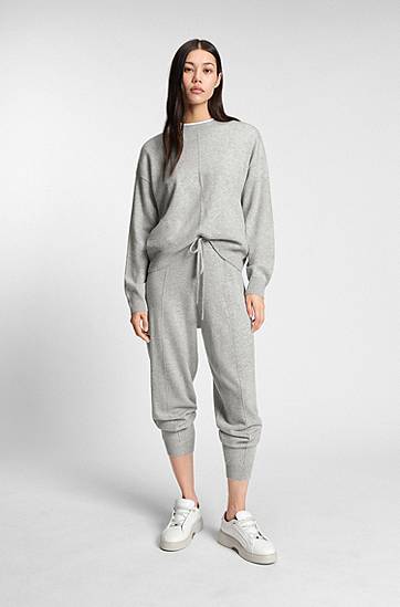 Träningsbyxor BOSS Cashmere Drawstring Tracksuit Bottoms with Cuffed Hems and Front Seams Grå | 50547858, 1