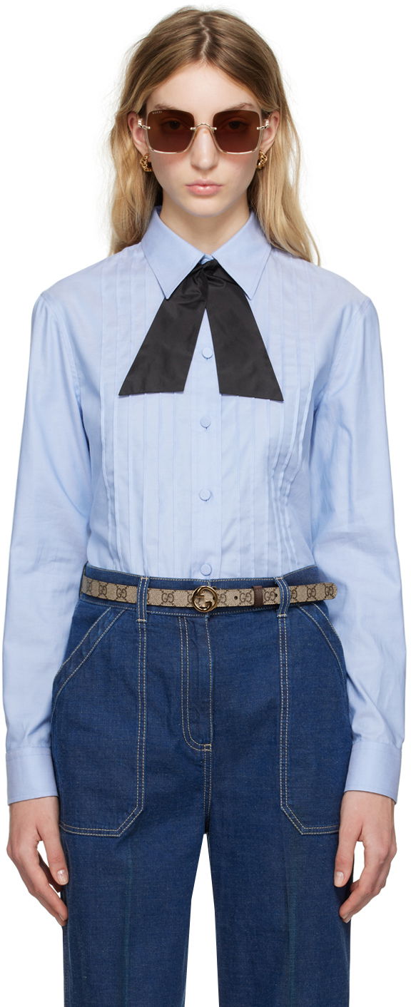 Skjorta Gucci Pleated Blå | 746013 ZANH6, 0