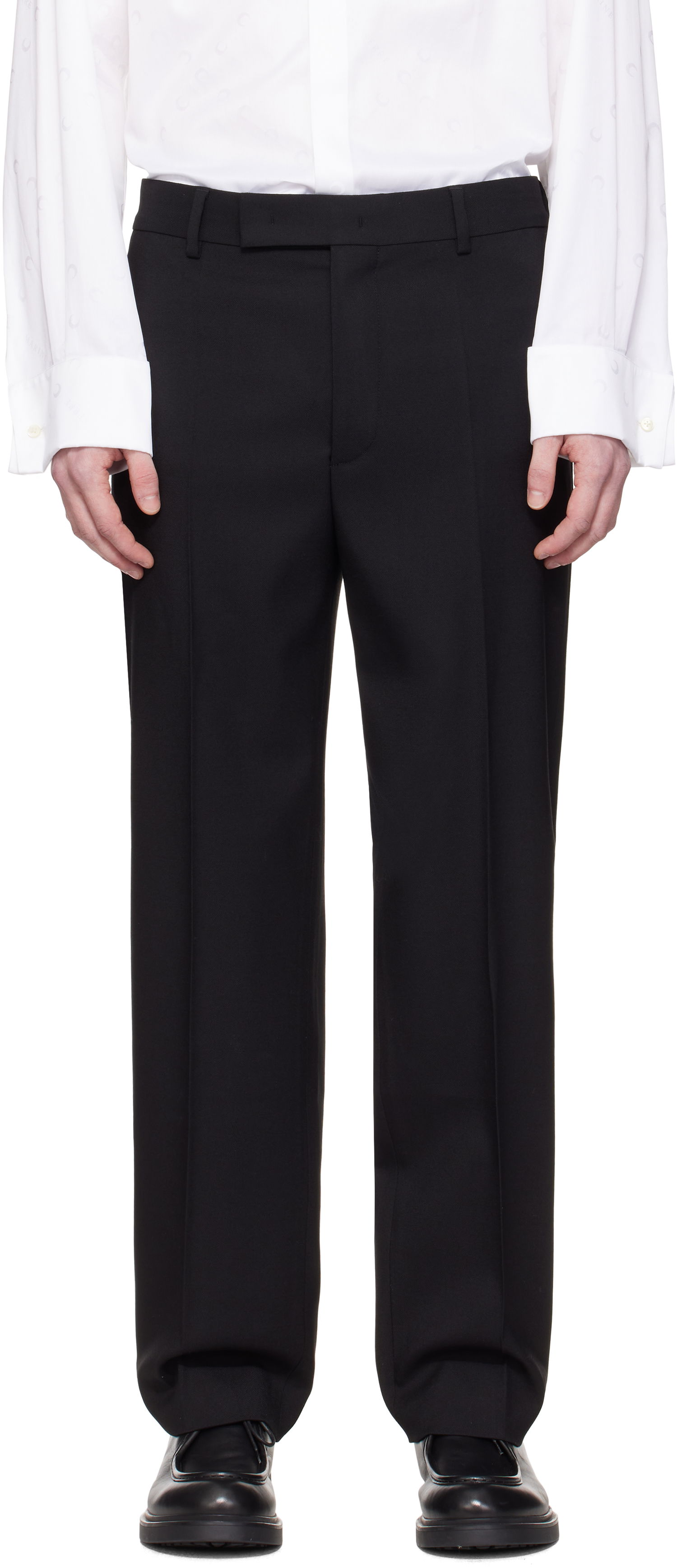 Byxor Marine Serre Marine Serre Virgin Wool Twill Pleated Trousers Svart | MPA069A RWOV0001, 0