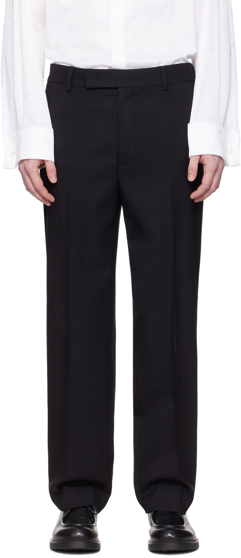 Byxor Marine Serre Marine Serre Virgin Wool Twill Pleated Trousers Svart | MPA069A RWOV0001