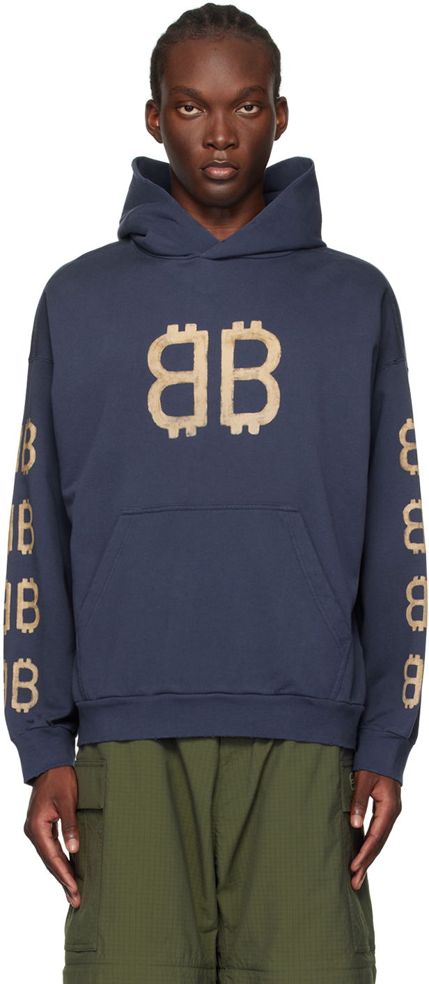Sweatshirt Balenciaga Blue Crypto Hoodie Mörkblå | 767877TOVU7