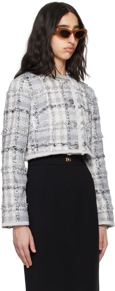 Jacka Dolce & Gabbana Dolce&Gabbana Short Check Lurex Raschel Tweed Jacket Grå | F27DQT FQZAE, 1