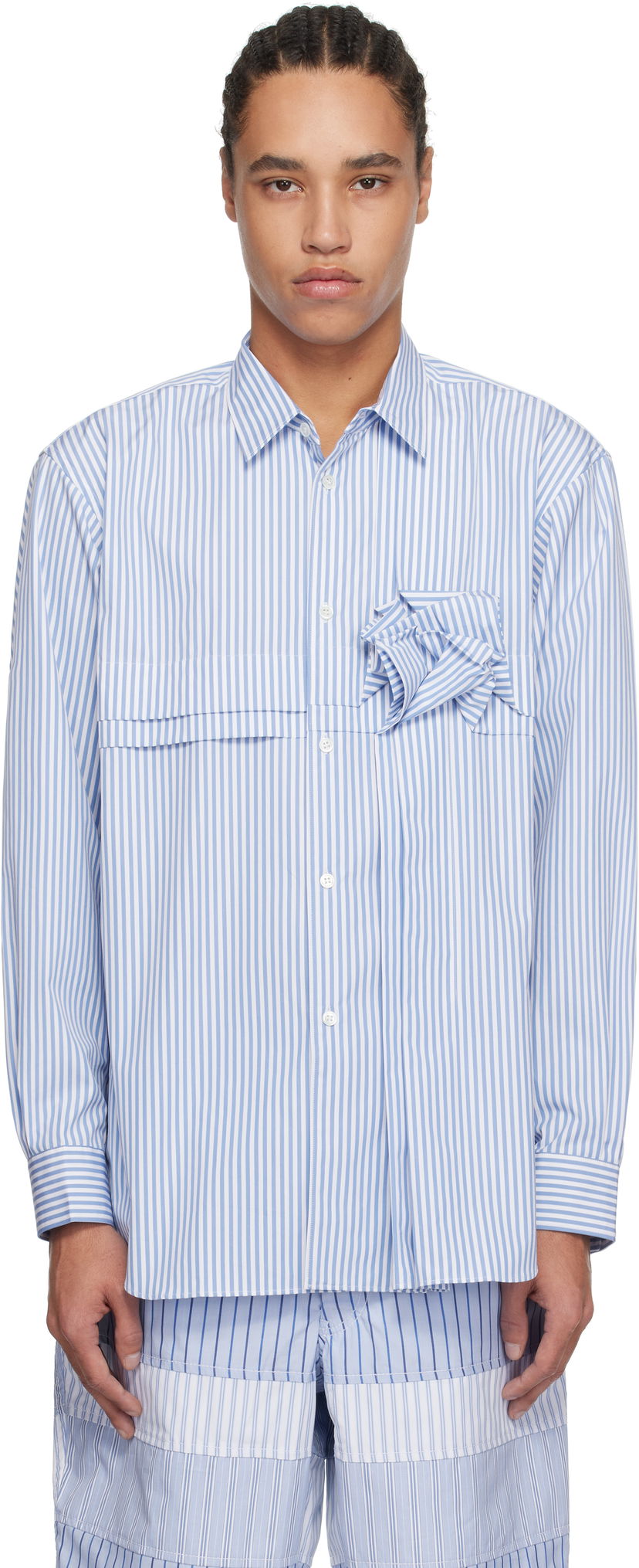 Skjorta Comme des Garçons Comme des Garçons Yarn Dyed Stripe 3D Roses Shirt Blå | FO-B039-051