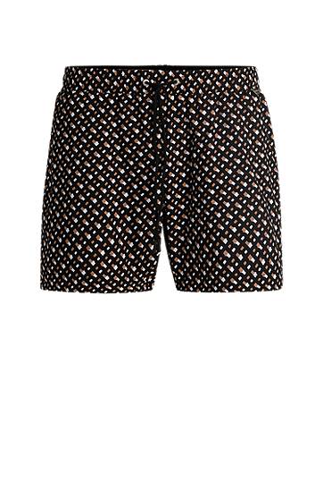 Badkläder BOSS Quick-Dry Monogram Print Swim Shorts Svart | 50515720