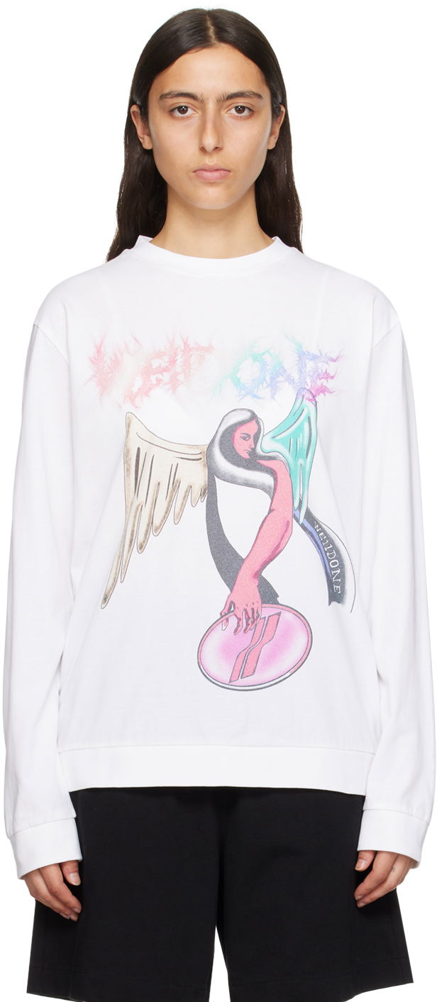Sweatshirt We11done We11done Angel Graphic Sweatshirt Vit | WD-TS3-23-785-U-WH