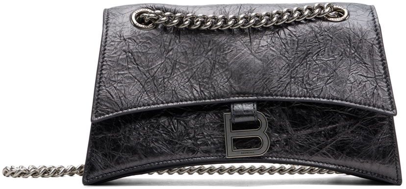 Handväska Balenciaga Gunmetal Crush Small Chain Bag Svart | 716351 2AATG