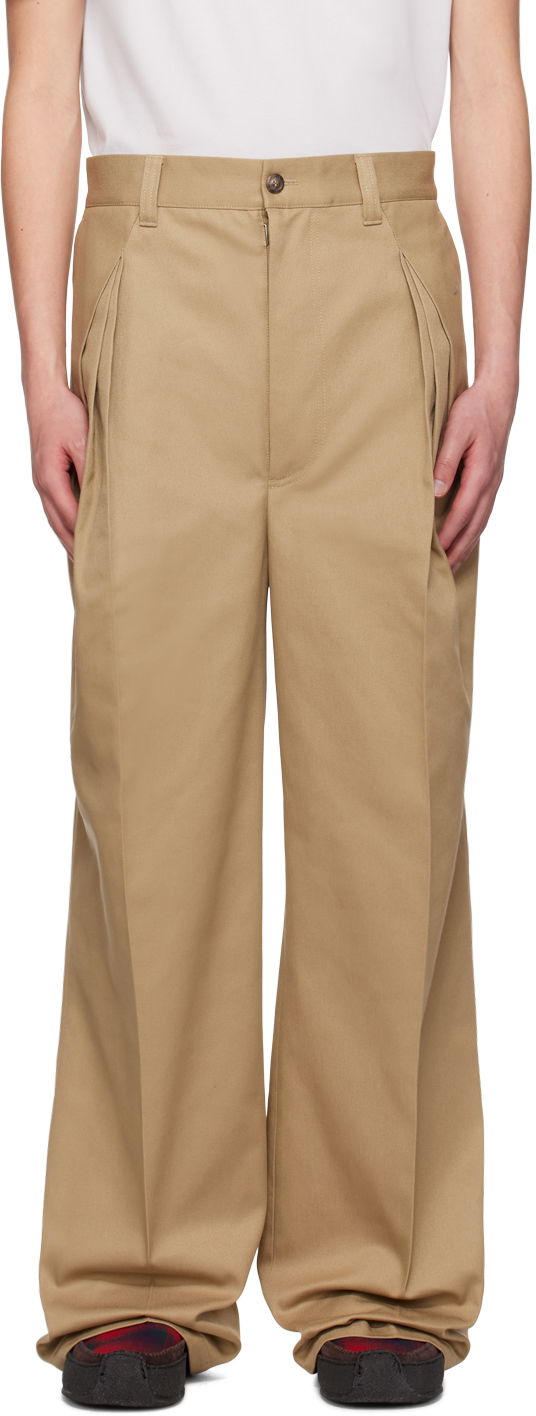 Byxor Maison Margiela Knife Pleats Wide Leg Trousers Beige | S67KA0055 S54042