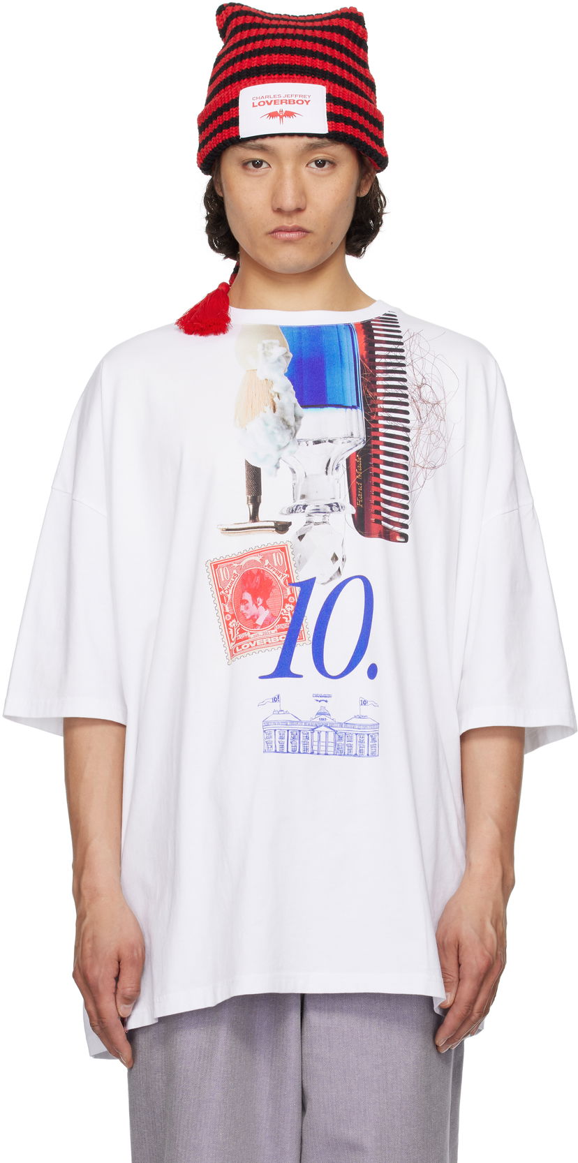 T-shirt Charles Jeffrey Loverboy Charles Jeffrey LOVERBOY Oversized '10' Year Graphic T-Shirt Vit | 54100601