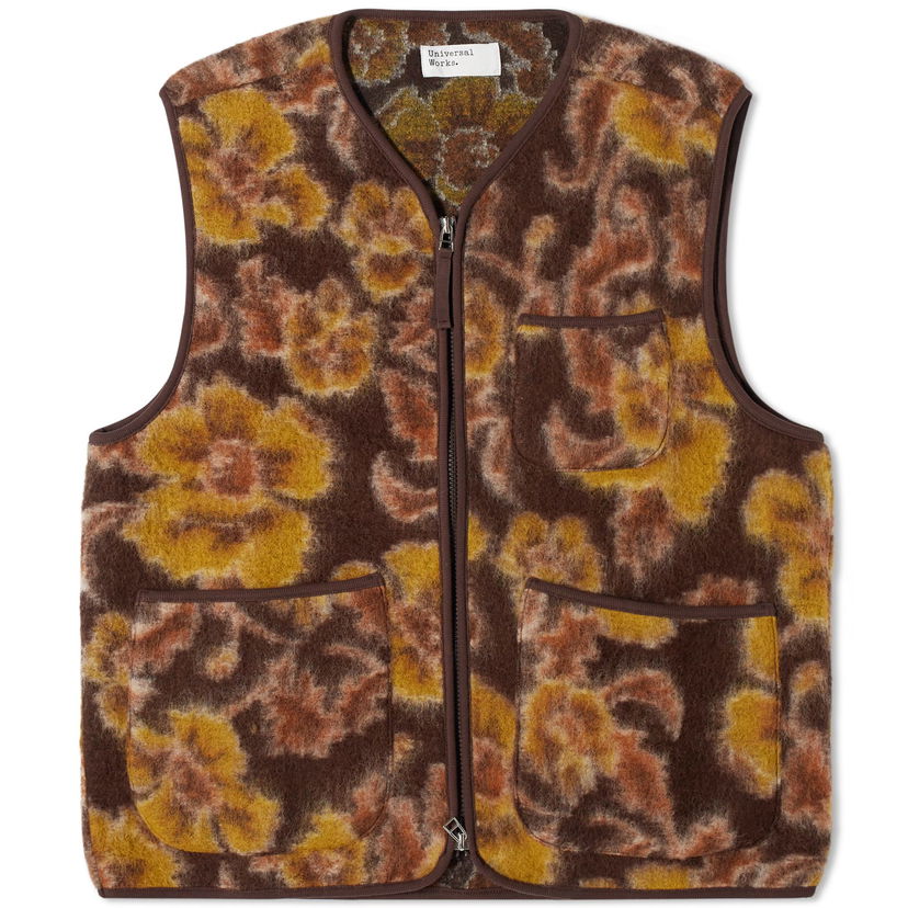 Väst Universal Works Flower Wool Fleece Gilet, Size X-Large Brun | 29413-BRN