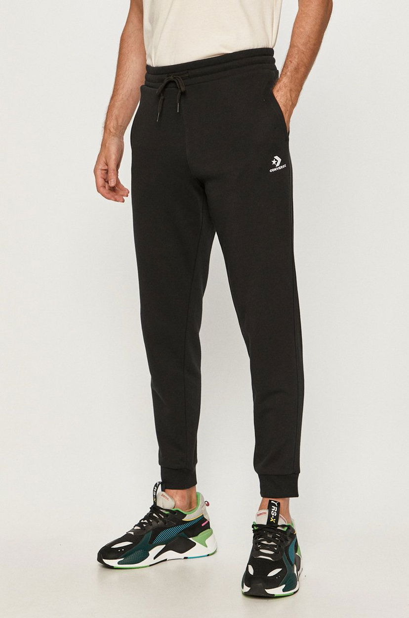 Träningsbyxor Converse Converse Embroidered-Logo Fleece Joggers Svart | 10020369.A01