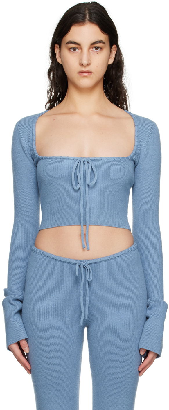 Sweater GUIZIO Guizio Bow Cropped Knit Sweater Blå | DGF22K302_BLU