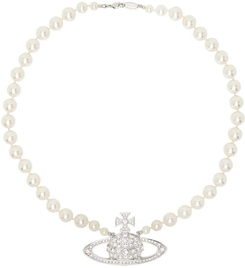 Halsband Vivienne Westwood Vivienne Westwood Pearl Bas Relief Choker Necklace Vit | 63010099-02P104-CN