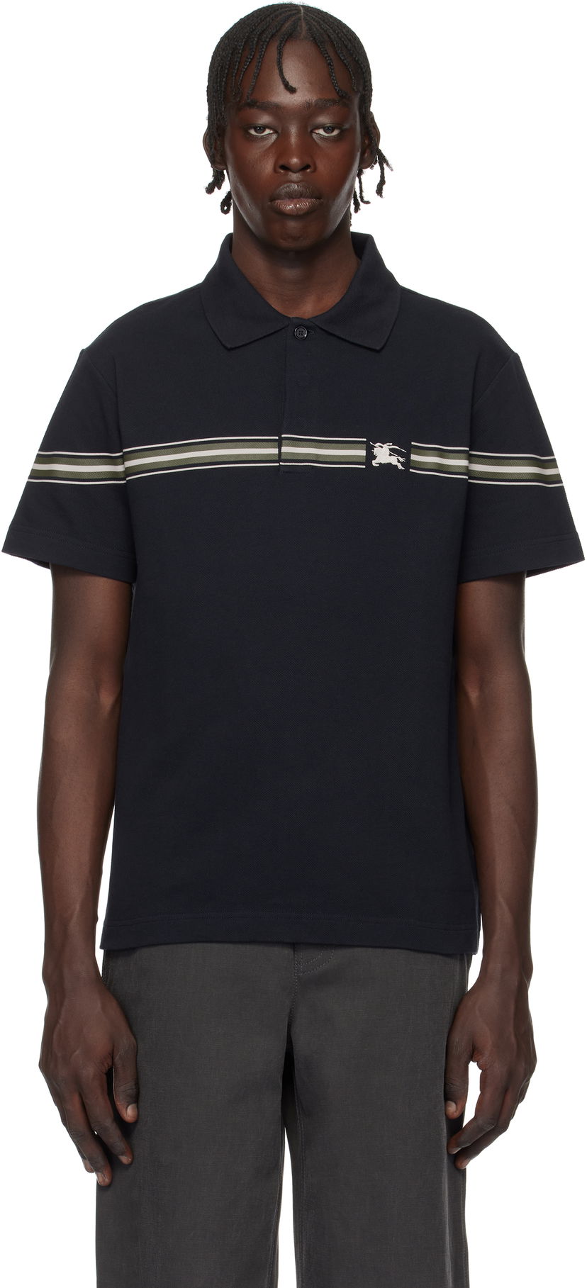 Polotröja Burberry Striped Cotton Polo Shirt Svart | 8105139