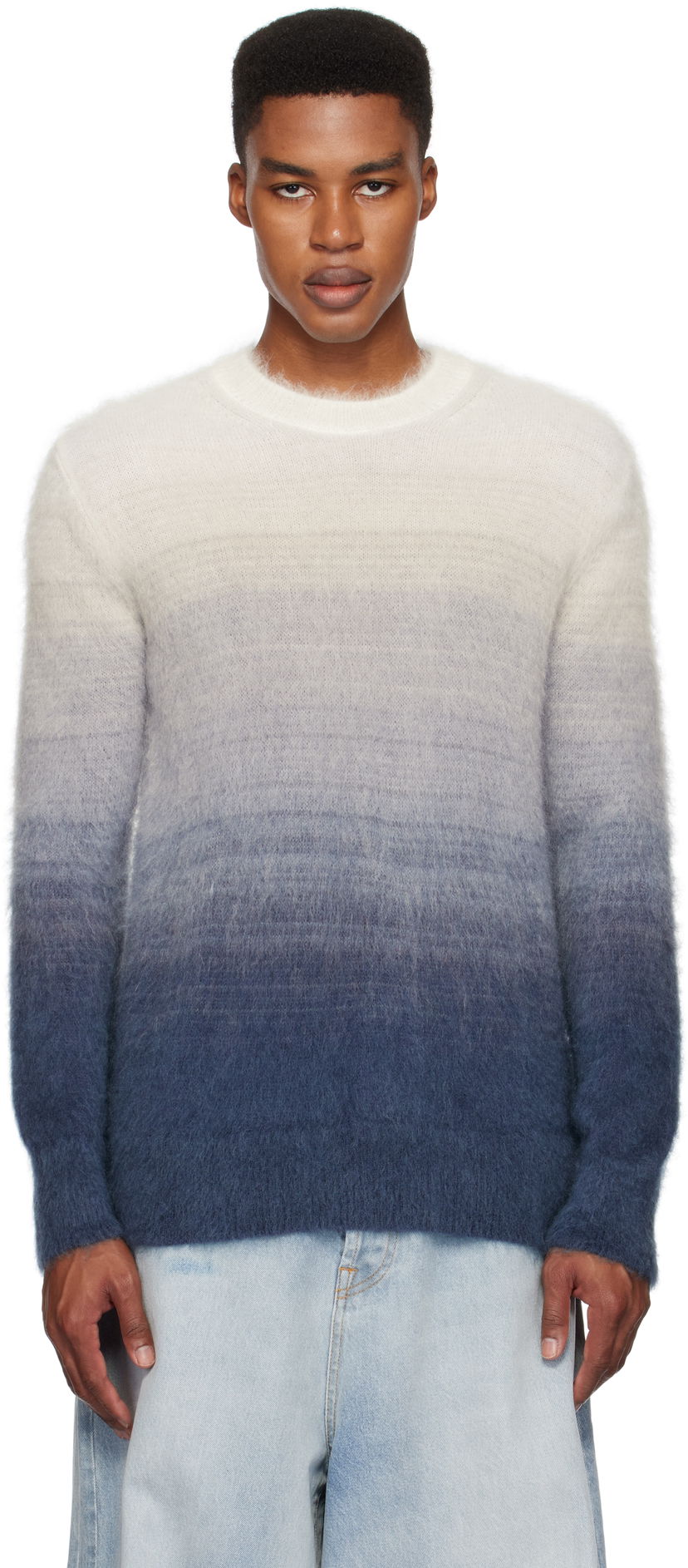 Sweater Off-White Mohair Gradient Sweater Blå | OMHE170F24KNI0010610