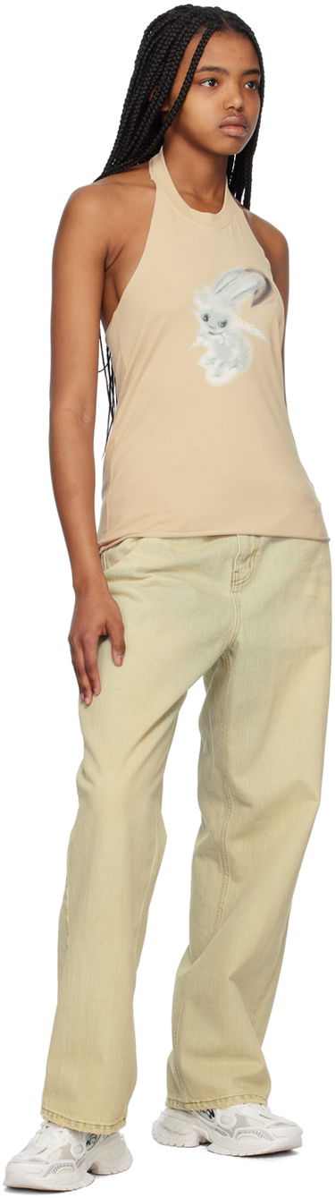 Linne We11done We11done Women's Halter Neck Graphic Tank Top Beige | WD-TT1-23-738-W-BG, 3