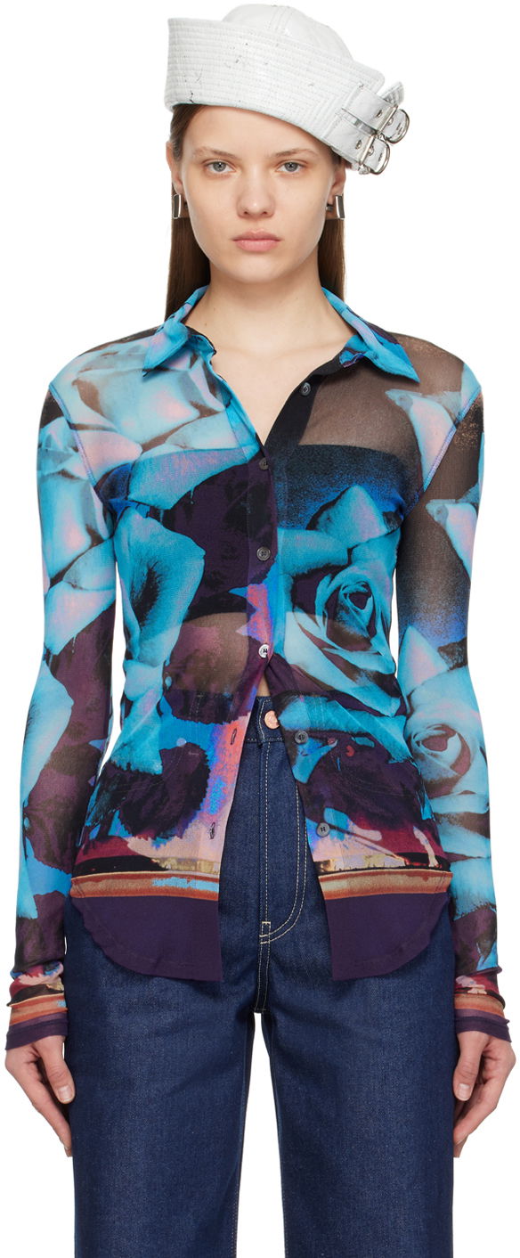 Skjorta Jean Paul Gaultier Jean Paul Gaultier Roses Print Mesh Shirt Blå | 24/25-U-CH013-T547-275020