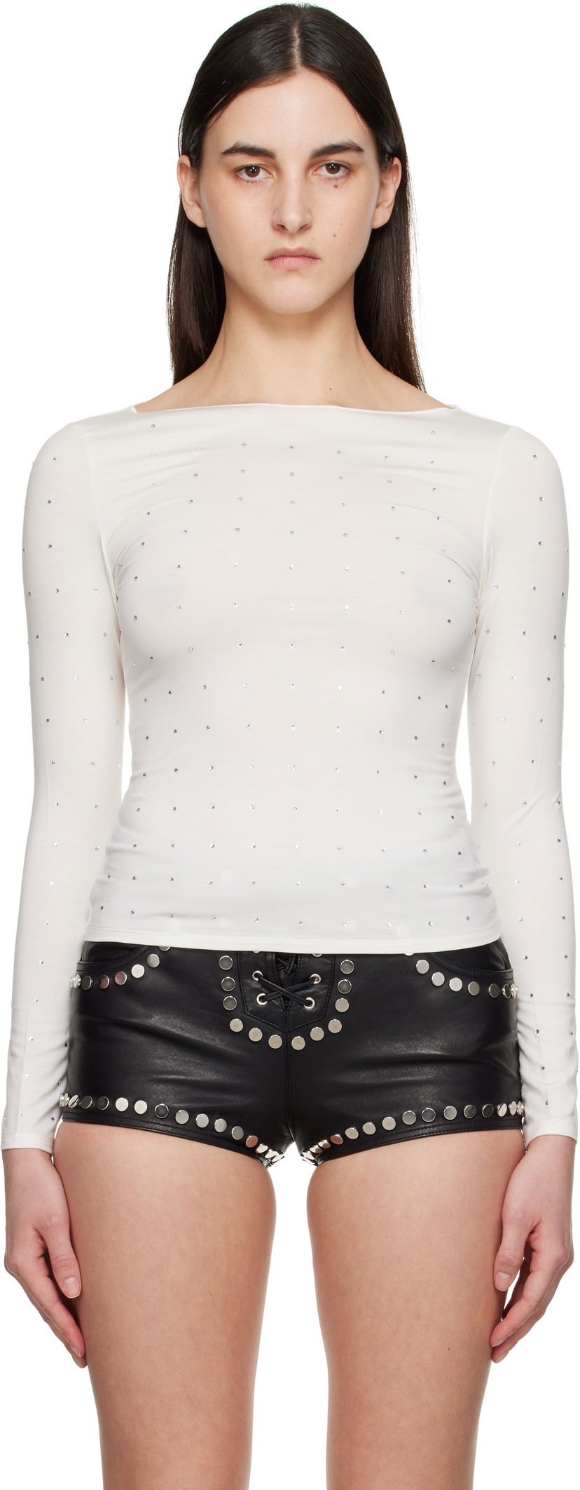T-shirt Miaou Miaou Amelia Crystal-Embellished T-Shirt Vit | 7183TJRPEA