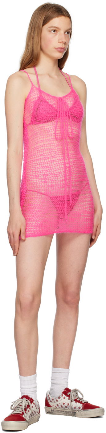 Klä ERL Open Knit Bow Minidress Rosa | ERL06O104, 3