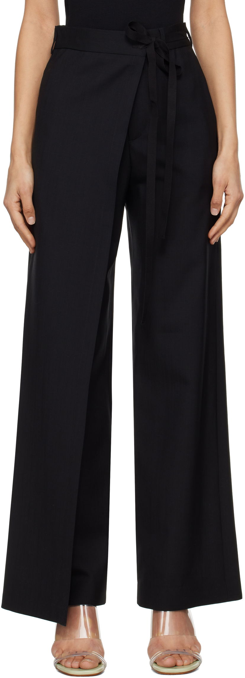 Byxor Maison Margiela MM6 Maison Margiela Tailoring Wool Canvas Tie Trousers Svart | S52KA0518 M35080