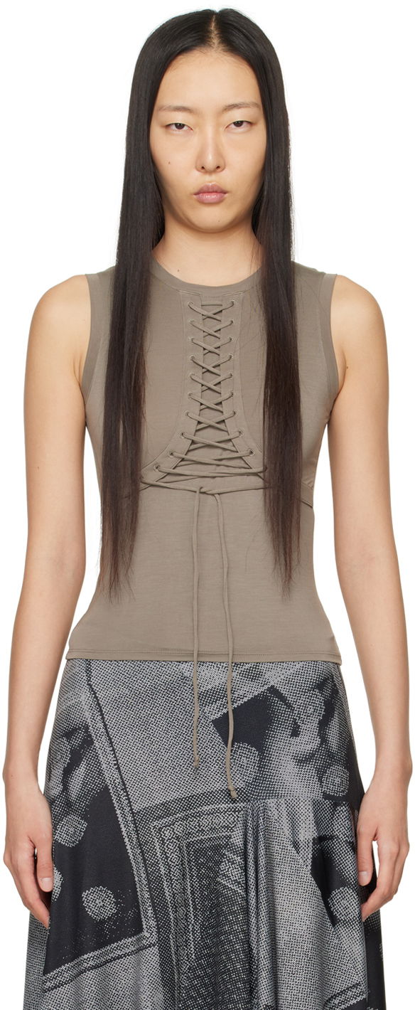 Linne Miaou Miaou Zora Lace-Up Tank Top Brun | 7127TJBFOX