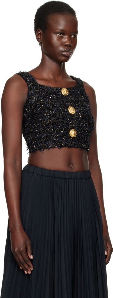 Kjol Balmain Balmain Tweed Knit Crop Tank Top Svart | EF1AB053KB19, 1