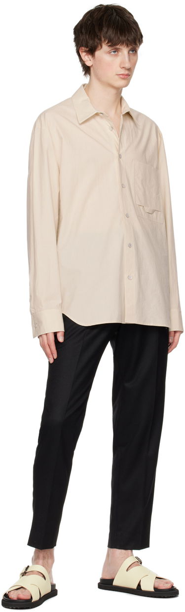 Skjorta Solid Homme Embroidered Long-Sleeve Button-Up Shirt with Flap Chest Pocket Beige | S231SH26, 3