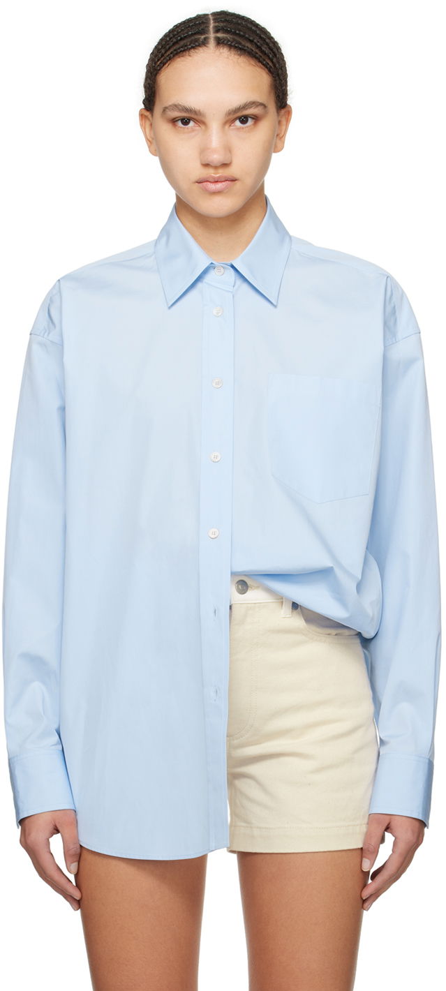 Skjorta Stella McCartney Stella McCartney Women's Patch Pocket Shirt Blå | 620093SMA90