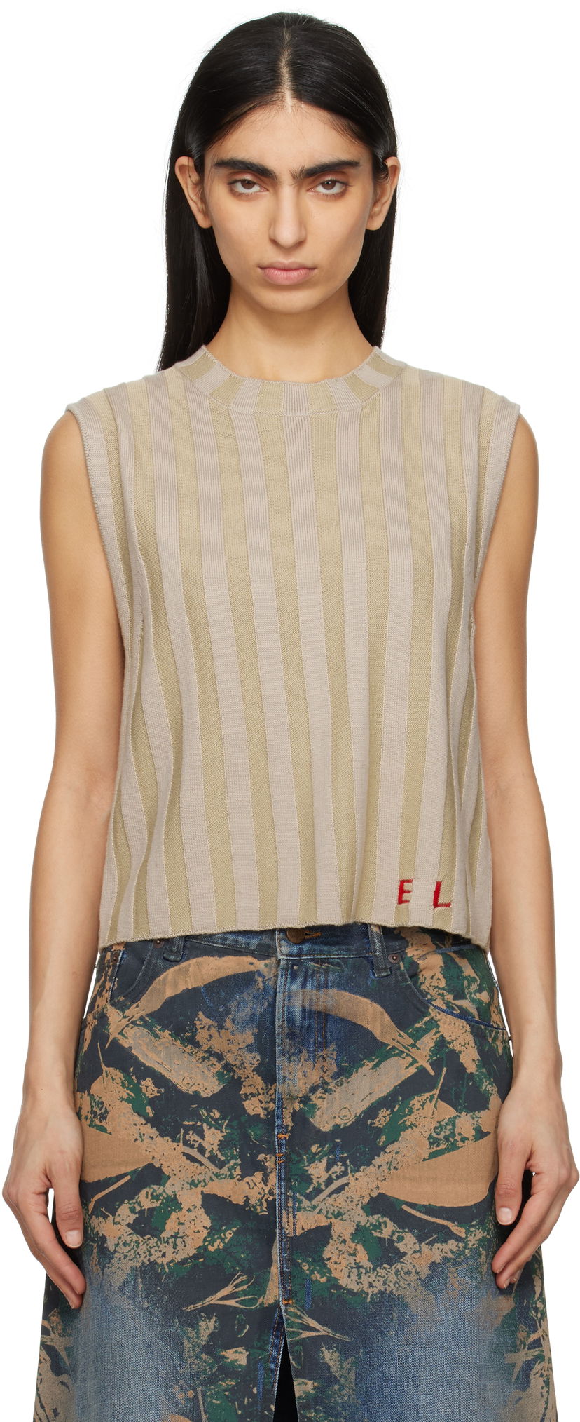 Linne Eckhaus Latta Eckhaus Latta Keyboard Sleeveless Knit Top Beige | 8025-EL-PS25-DU -