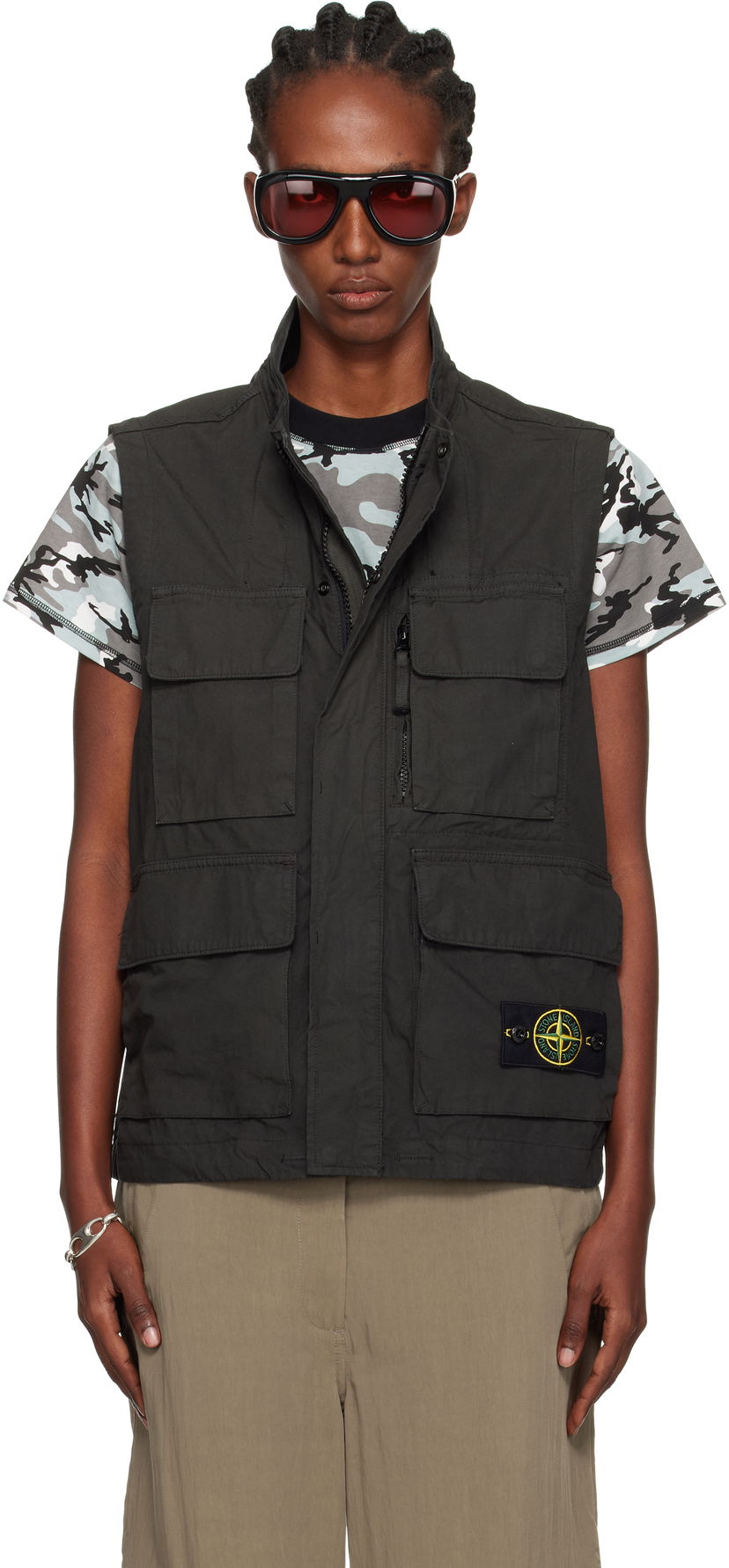 Väst Stone Island Stone Island Canvas Weave Organic Cotton Vest Svart | K2S15 G100001 S0240