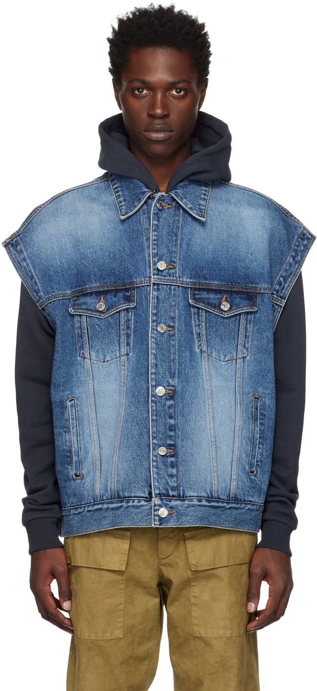 Väst We11done We11done Oversized Trucker Vest Blå | WD-DV3-22-385-U-BL