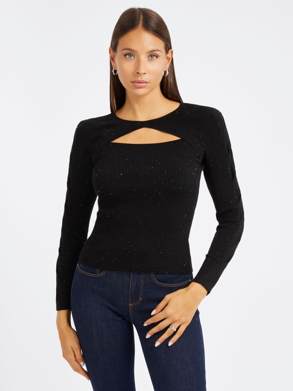 Sweater GUESS Micro Sequins Sweater Svart | W4RR34Z34O0, 0