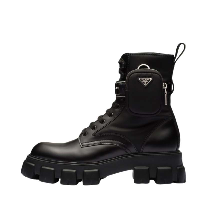 Sneakers och skor Prada Monolith 55mm Pouch Ankle Boots Black Brushed Leather And Nylon Svart | 2UE007_3LFR_F0002_F_D002