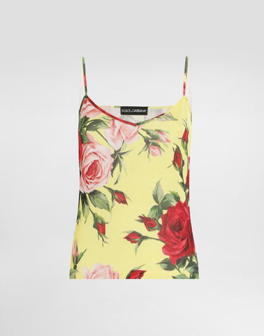 Linne Dolce & Gabbana Dolce & Gabbana Silk Knit Tank Top With Bouquet Print Gul | FXT40TJAHLCHG5JD, 0