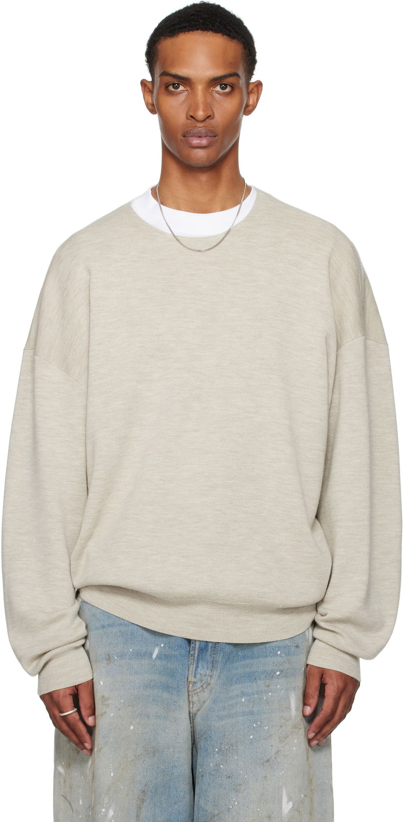Sweater Fear of God Fear of God ESSENTIALS Merino Long Sleeve Crewneck Sweater Beige | 192SP256492F