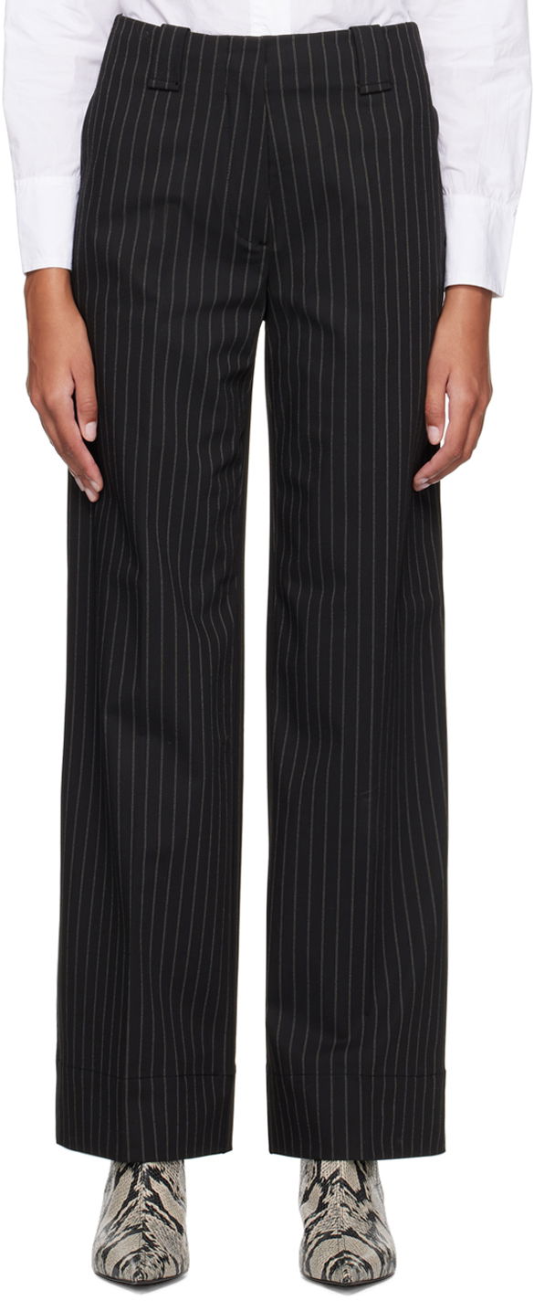 Byxor GANNI Striped Wide Leg Trousers Svart | F8232