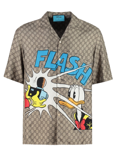 Skjorta Gucci Disney Donald Duck x Monogram Silk Shirt Beige | 646446ZAGCN2165