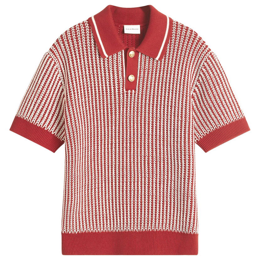 Polotröja Drôle de Monsieur Striped Knit Polo Shirt Röd | G-PO167-CO208-BR