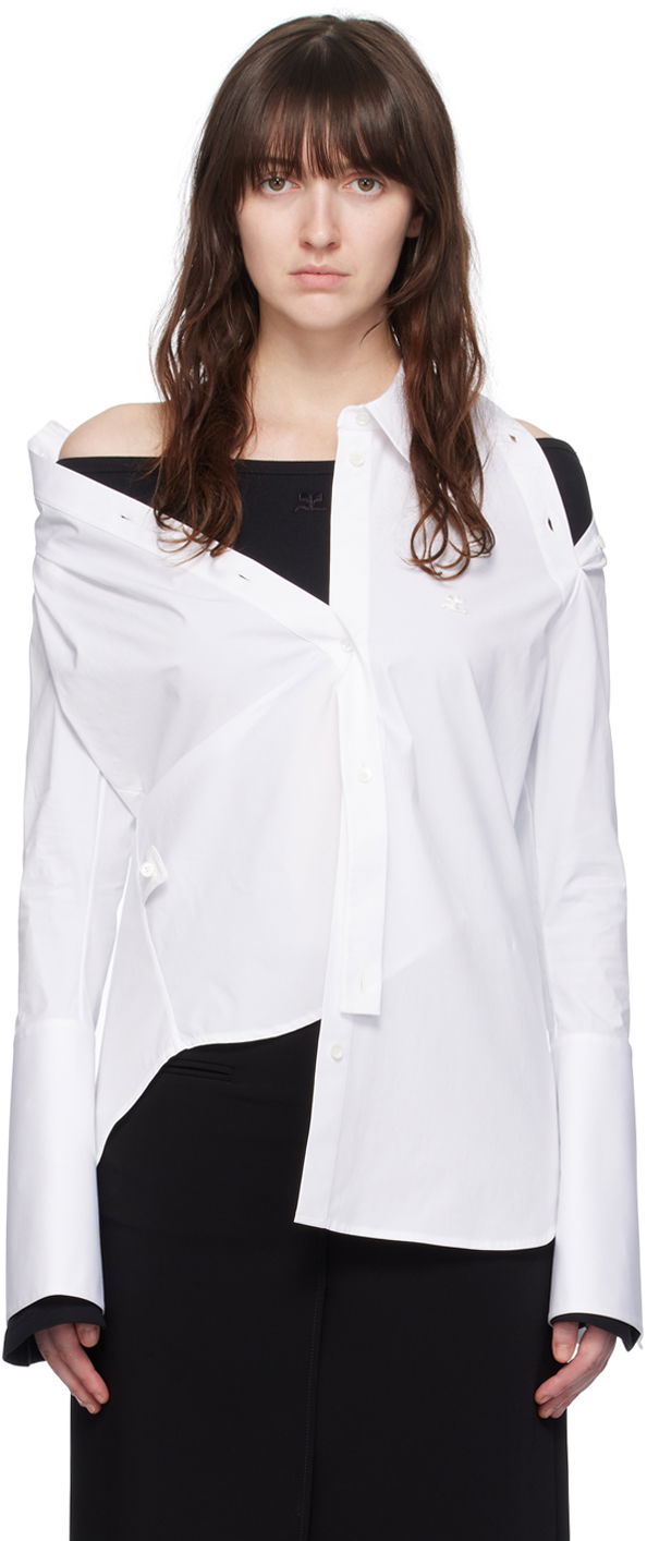 Skjorta Courrèges Modular Off Shoulder Shirt Vit | 224CCH056CO0121