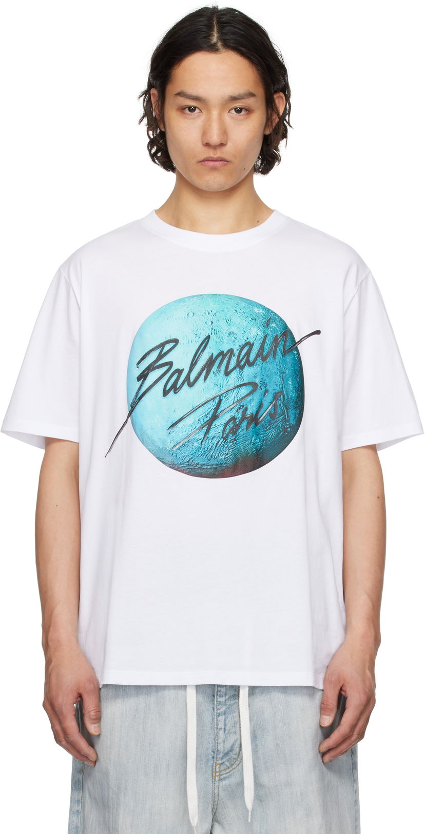 T-shirt Balmain Balmain Paris Logo & Planet Graphic T-Shirt Vit | EH0EG010GE80