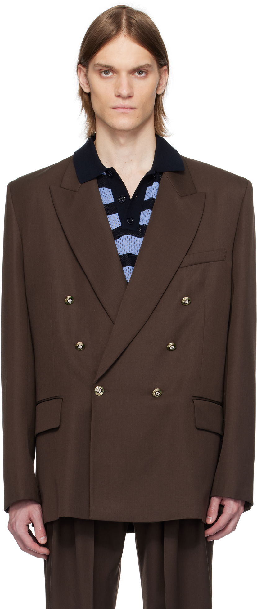 Jacka Casablanca Casablanca Wool Double Breasted Blazer Brun | MS25-JK-363-01