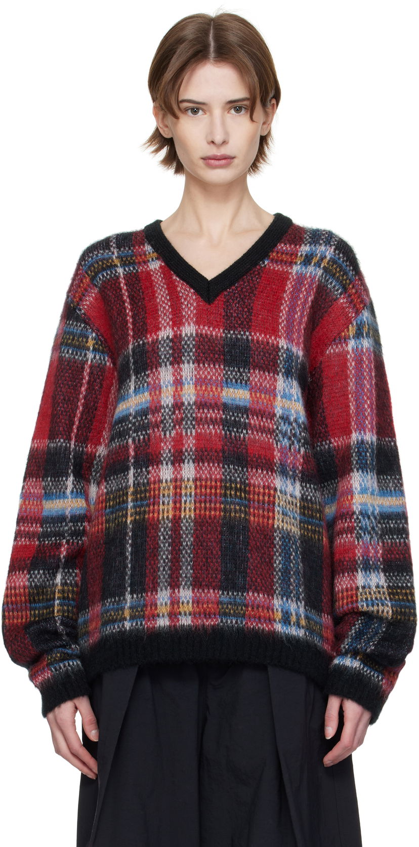 Sweater YMC YMC Vertigo Tartan V-Neck Sweater Flerfärgad | P8XMF