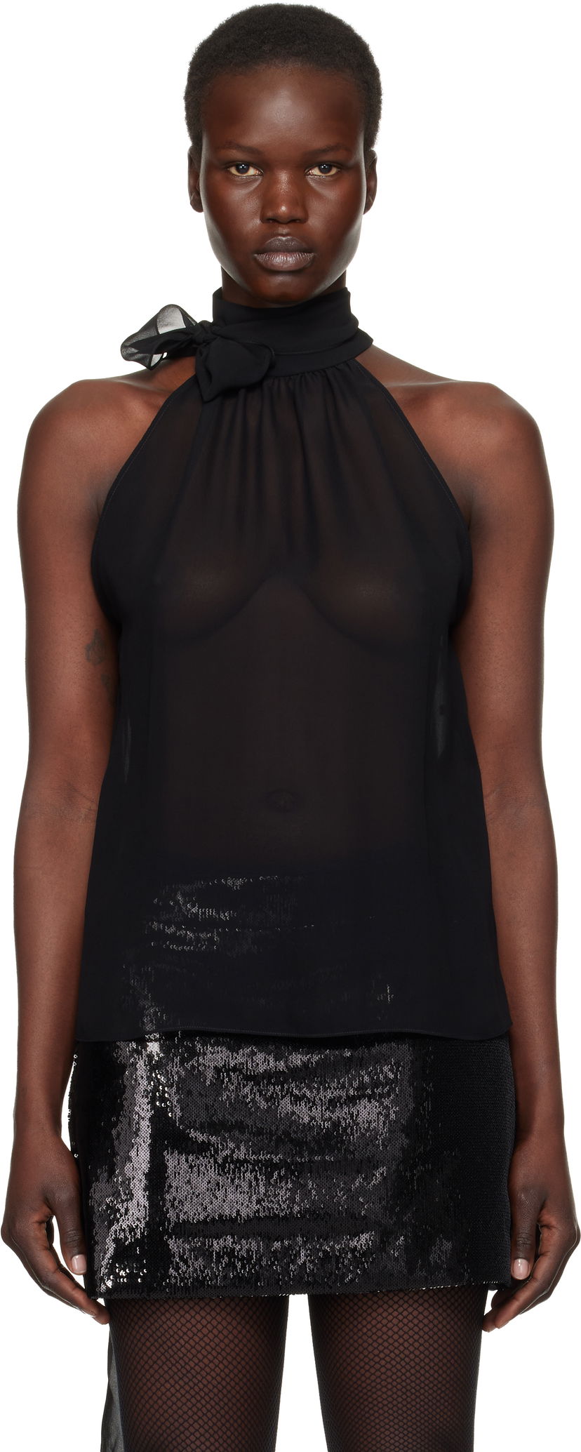 Linne Tom Ford Silk Georgette Sleeveless Blouse Svart | CA3291-FAX852