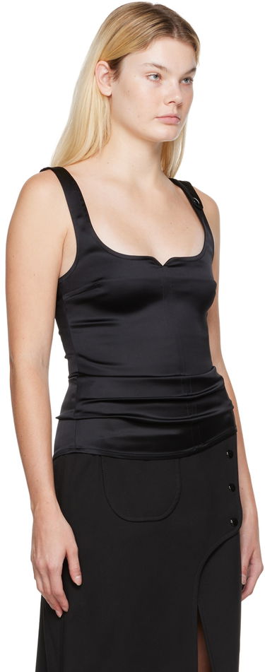Kropp Courrèges Square Neck Satin Tank Top Svart | 322CTO079AC0017, 3