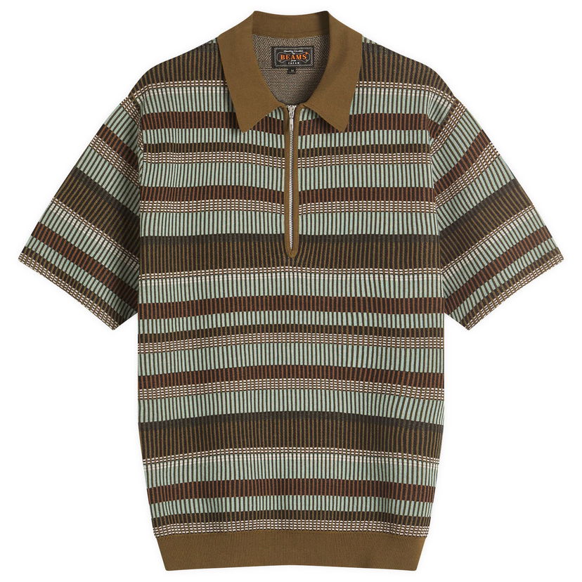 Skjorta BEAMS Men's Half Zip Knit Polo Shirt Brun | 3802-0049-156-67