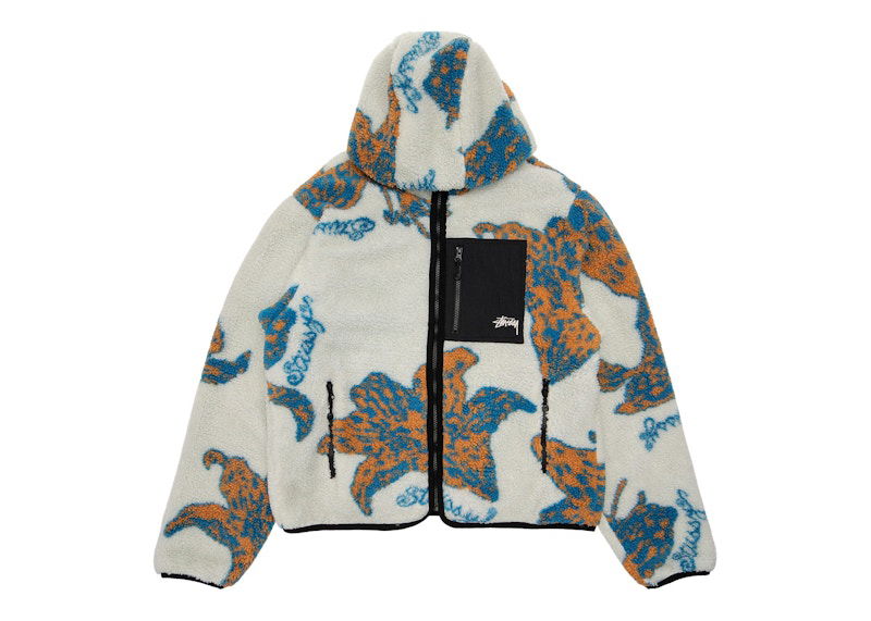 Sweatshirt Stüssy Floral Sherpa Hooded Jacket Vit | 118482-Bone